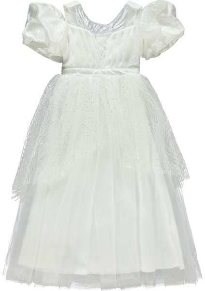 Kız Çocuk Abiye 6-14 Yaş Krem