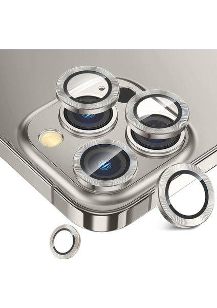 iPhone15 Pro - iPhone 15 Promax Kamera Camı Lens Koruyucu Halka Set - Light Gray Gümüş
