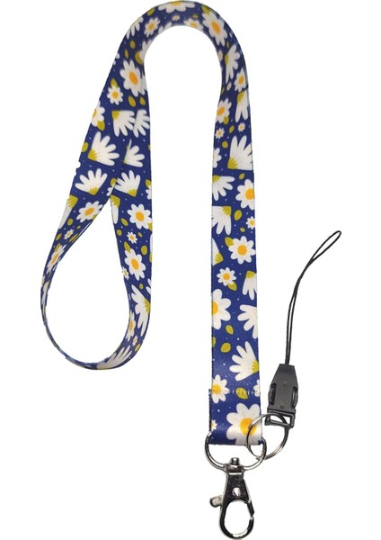 Papatya Desenli Boyun İpi Telefon Askısı Lanyard