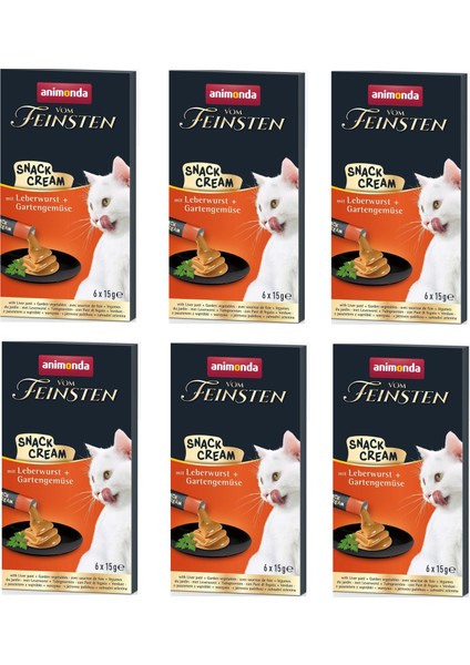 Vom Feinsten Snack Cream Ciğer Ezme ve Sebzeli Kedi Sıvı Ödülü 6 X 15 gr. 6 Lı