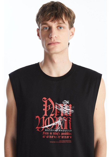 Xsıde Bisiklet Yaka Baskılı Erkek Kolsuz Tişört