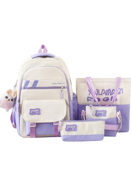 Sırt Çantası Dört Parçalı Set Sırt Çantası Öğrenci Okul Çantası Kore Versiyonu Ins Kanvas Çanta Ortaokul Öğrencisi Büyük Kapasiteli Okul Çantası (Yurt Dışından)
