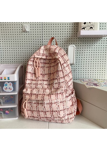 Taze Ekose Okul Çantası Kadın Ortaokul ve Lise Öğrencisi Kampüs Sırt Çantası Kız Seyahat Sırt Çantası (Yurt Dışından)