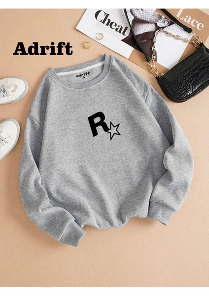Rockstar Baskılı Bisiklet Yaka Sweatshirt