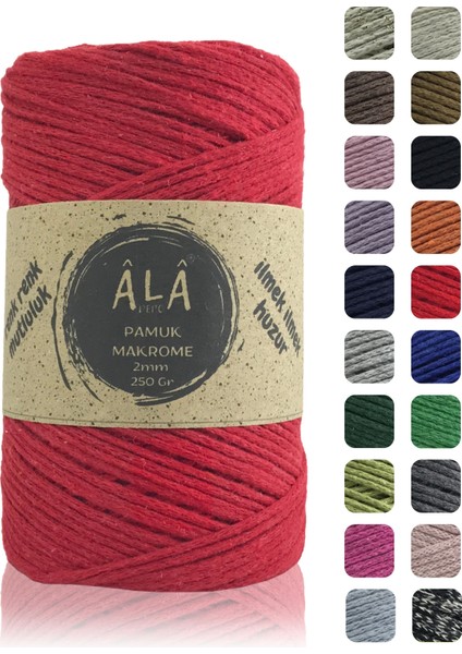 Pamuk Makrome Ipi 2mm Cotton Zincir Makrome Çanta Ipi Koton Ip 250 Gram Kırmızı