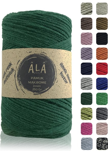 Pamuk Makrome Ipi 2mm Cotton Zincir Makrome Çanta Ipi Supla Ipi Koton Ip 250 Gram Koyu Yeşil
