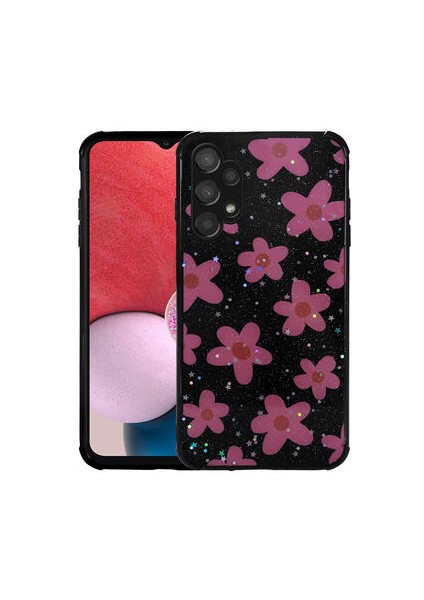 Samsung Galaxy A13 4G Kılıf Simli Desenli Kamera Korumalı Parlak Popy Kapak