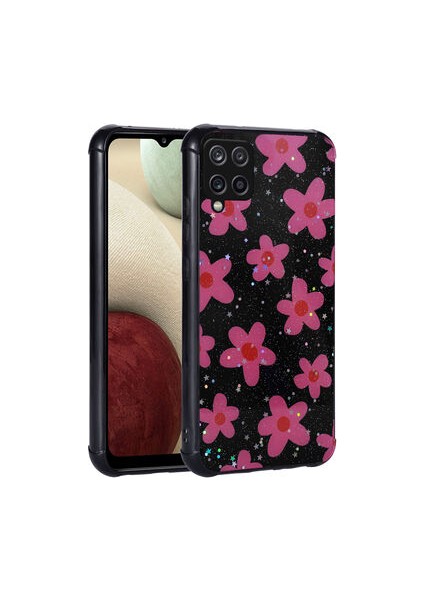 Samsung Galaxy M12 Kılıf Simli Desenli Kamera Korumalı Parlak Popy Kapak