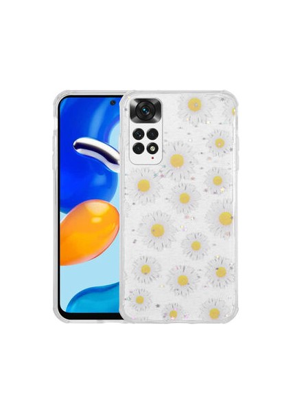 RedmiNote 11 Global Kılıf Simli Desenli Kamera Korumalı Parlak Popy Kapak