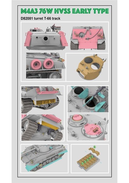 5058 1/35 Ölçek M4A3 76W Hvss Erken Dönem, D82081 Namlu, T-66 Paletli Tankı Plastik Model Kiti modelleri
