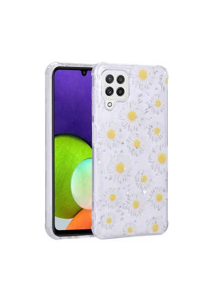 Samsung Galaxy M32 Kılıf Simli Desenli Kamera Korumalı Parlak Popy Kapak