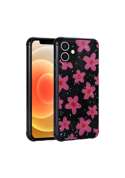 iPhone 12 Kılıf Simli Desenli Kamera Korumalı Parlak Popy Kapak