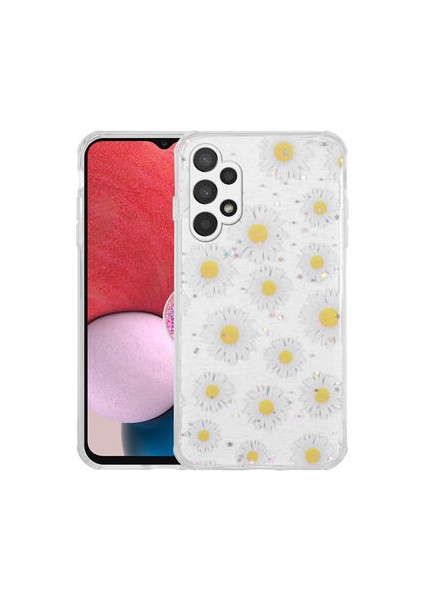 Samsung Galaxy A13 4G Kılıf Simli Desenli Kamera Korumalı Parlak Popy Kapak