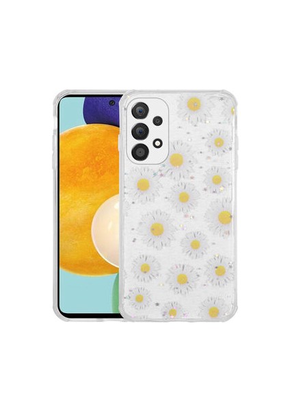Samsung Galaxy A52 Kılıf Simli Desenli Kamera Korumalı Parlak Popy Kapak