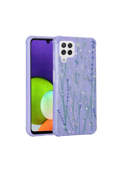 Samsung Galaxy M22 Kılıf Simli Desenli Kamera Korumalı Parlak Popy Kapak