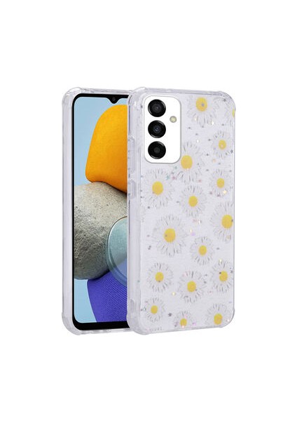 Samsung Galaxy M23 Kılıf Simli Desenli Kamera Korumalı Parlak Popy Kapak