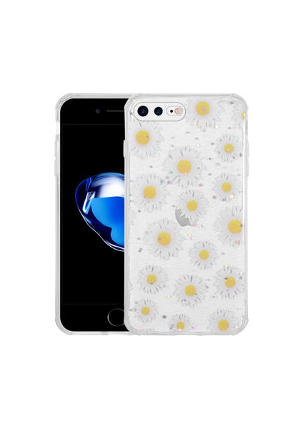 iPhone 8 Plus Kılıf Simli Desenli Kamera Korumalı Parlak Popy Kapak