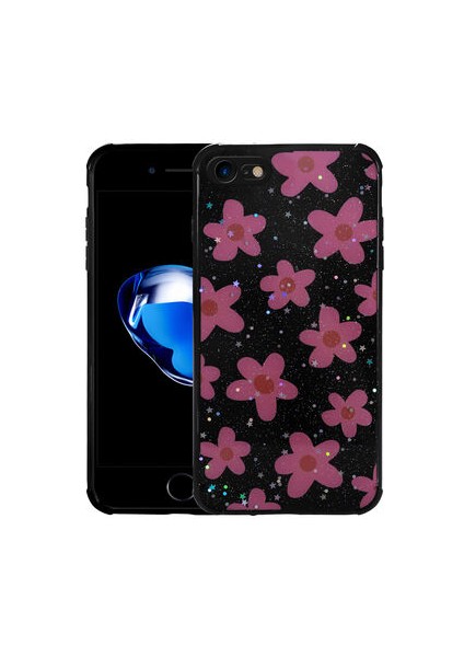 iPhone SE 2022 Kılıf Simli Desenli Kamera Korumalı Parlak Popy Kapak