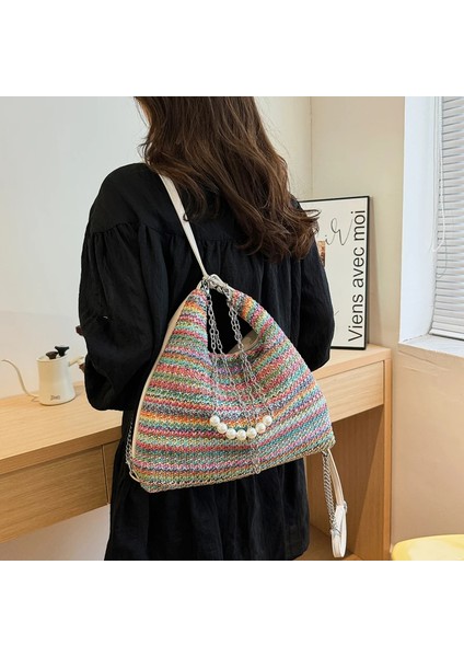 Çim Örgülü Torba Büyük Kapasiteli Camino ve Modaya Uygun Çift Omuzlu Omuz Omzu (Yurt Dışından)