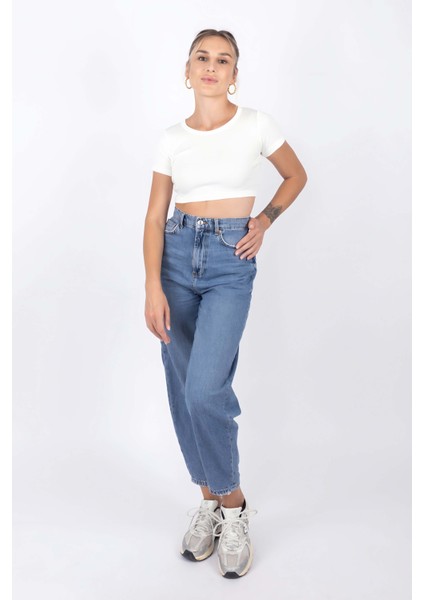 Kadın Fitilli Crop Bluz - Ekru