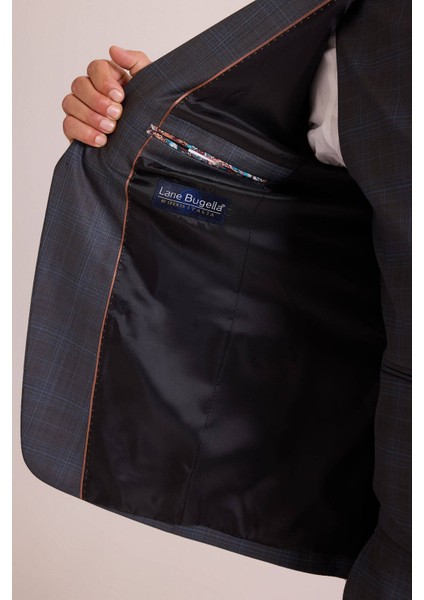 Erkek Gri Slim Fit Sivri Yaka Yelekli Yün Takım Elbise