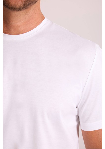 Erkek Beyaz Regular Fit Merserize Pamuk T-Shirt