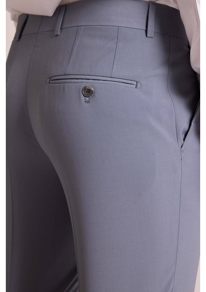 Erkek Gri Slim Fit Sivri Yaka Yelekli Takım Elbise