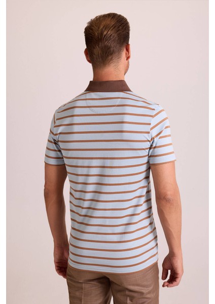 Erkek Kahverengi Lacivert Polo Yaka Çizgili T-Shirt modelleri