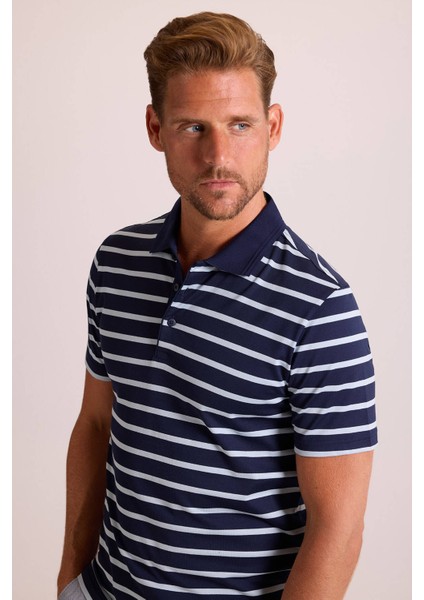 Erkek Lacivert Polo Yaka Çizgili TShirt modelleri