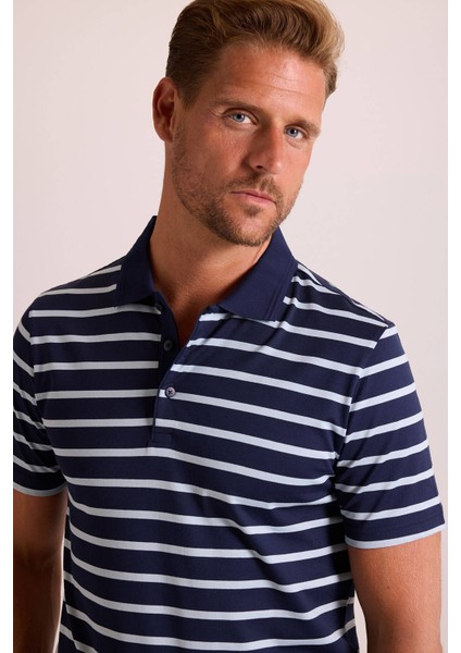 Erkek Lacivert Polo Yaka Çizgili TShirt