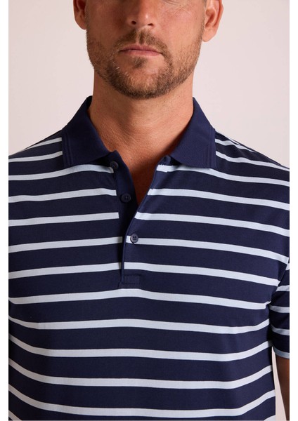 Erkek Lacivert Polo Yaka Çizgili TShirt