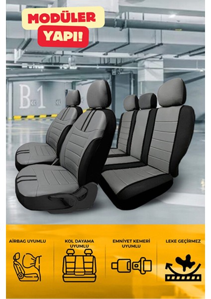 Wolkswagen Jetta Tridline Sedan 2012-2020 Aracınıza Uyumlu Koltuk Kılıfı Luxe Deri Füme