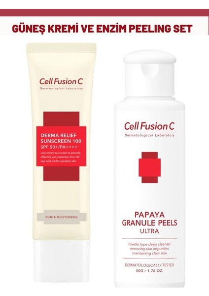 Derma Relief 100 Spf 50 Pa Çocuklar ve Yetişkinler İçin Güneş Kremi ve Papaya Enzim Peeling Set
