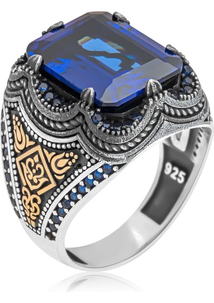 Kare Parlament Mavisi Taşlı 925 Gümüş Erkek Yüzük fiyatları