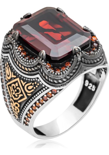 Kare Kırmızı Taşlı 925 Gümüş Erkek Yüzük fiyatları