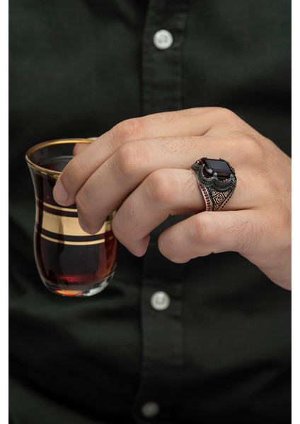 Kare Kırmızı Taşlı 925 Gümüş Erkek Yüzük indirimleri