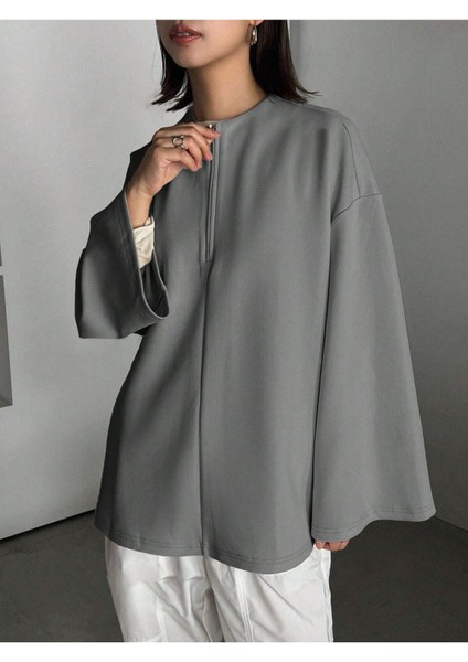 Kadın Füme Ispanyol Kol Bol Kalıp Fermuarlı Modest Bluz modelleri