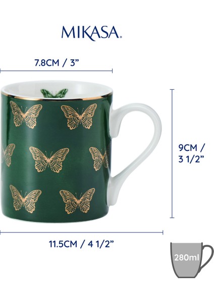 Mkcanbflıes Fine China 280ML Düz Taraflı Kupa Kelebekler