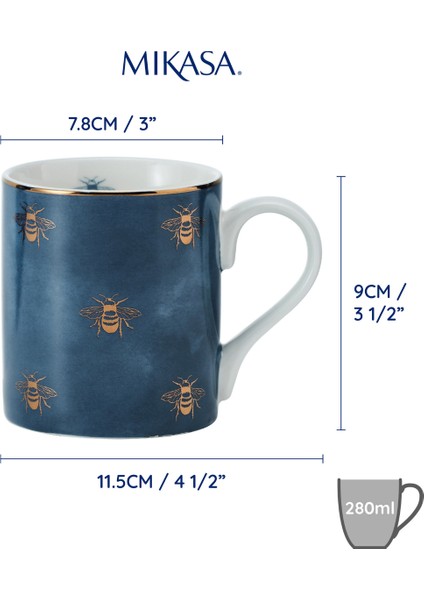 Mkcanbees Fine China 280ML Düz Taraflı Kupa Arılar