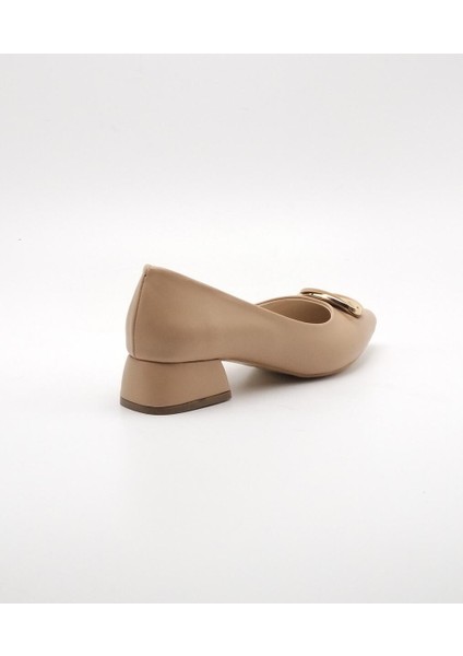 Bayan 36-40 Krem Tokalı Şık Topuklu Rahat Kalıp Abiye Ayakkabı ( Topuk Boyu : 4cm )