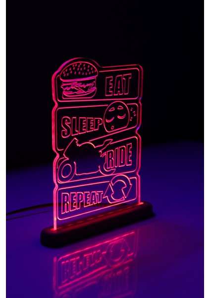 Eat Sleep Ride LED Lamba / Gece Lambası Moto / Motosiklet Dekoratif Aydınlatma / Işıklı R25 / Motor Ambians Işığı