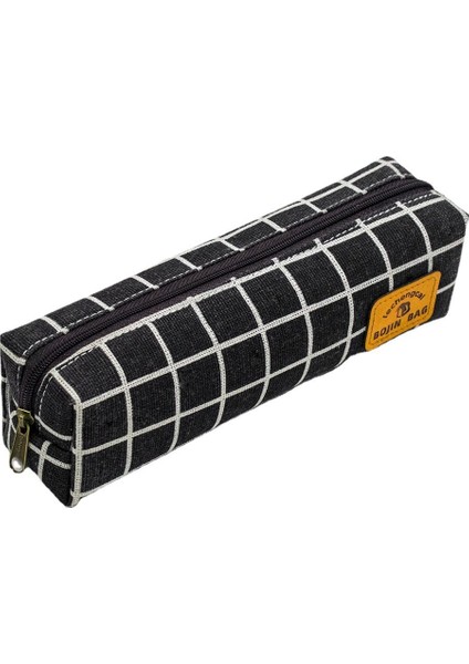 Klasik Basit Ekose Kalem Çantası Kanvas Çanta Büyük Kapasiteli Öğrenci Kırtasiye Kutusu Saklama Çantası Kalem Kutusu (Yurt Dışından)