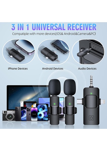 Iphone, Android, Kamera Için Kablosuz Mikrofon, Usb-C Mikrofon, Kablosuz Yaka, Mini, Gürültü Engelleme (Yurt Dışından)