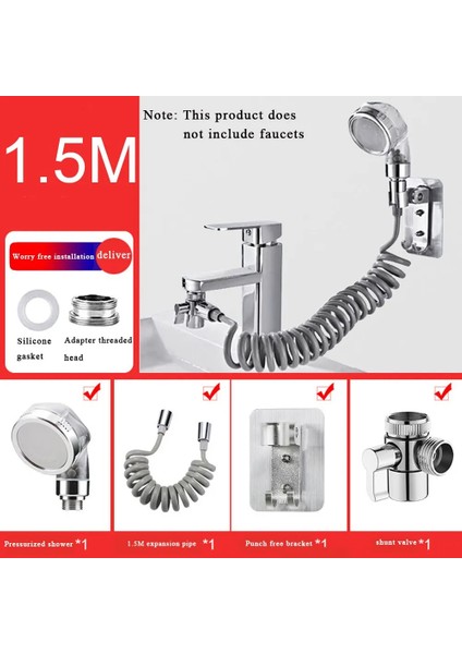 1.5m Musluk Yön Değiştirme Vanası Ev Duş Başlığı Banyo Mutfak Adaptör Seti Için Uygun (Yurt Dışından)