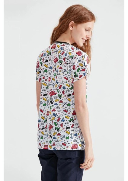 Likralı Cerrahi Forma Tek Üst Araba Desenli V Yaka modelleri