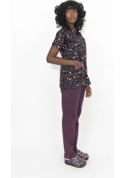 Mürdüm Steteskop Desenli Cerrahi V Yaka Forma Likralı Kumaş 7 Beden Seçeneği fırsatları