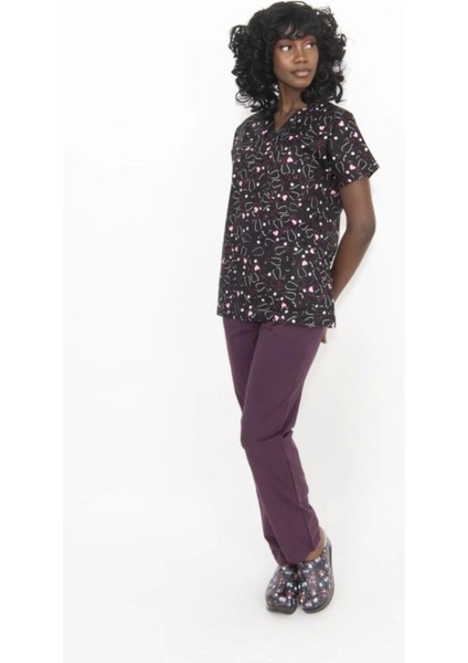 Mürdüm Steteskop Desenli Cerrahi V Yaka Forma Likralı Kumaş 7 Beden Seçeneği indirimleri