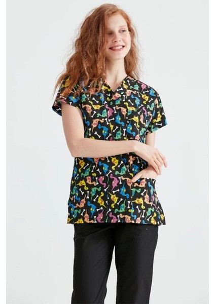 V Yaka Dinazor Desenli Cerrahi Forma Doktor ve Hemşireler İçin 7 Beden Seçenekli fiyatları