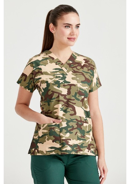 Askeri Yeşil Kamuflaj Desenli Tek Üst Terikoton Ince Kumaş Dr Greys Kesim Forma