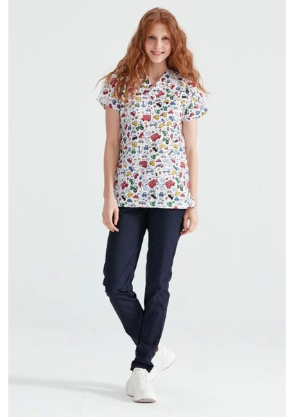 Terikoton Ince Kumaş Hemşire Forması Takım Araba Desenli Dr. Greys Kesim